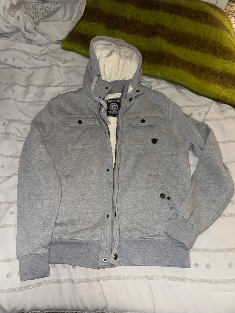 Light Gray Hooded Sherpa-Lined Jacket
